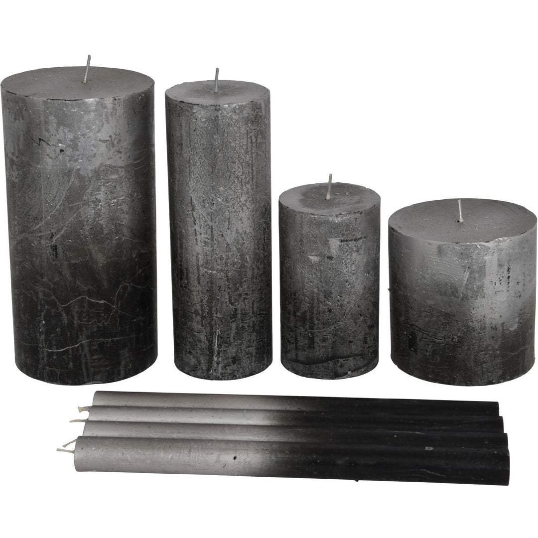 Libra Black and Silver Ombre Pillar Candle 10x20cm