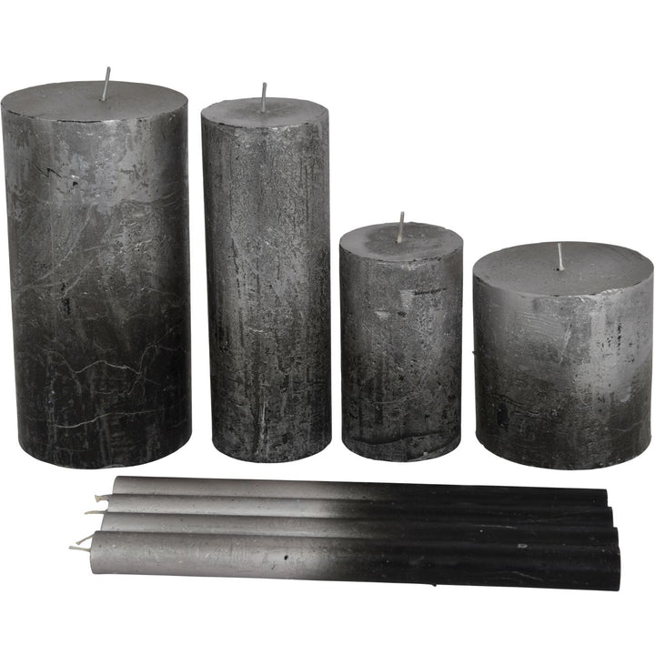 Libra Black and Silver Ombre Pillar Candle 10x20cm