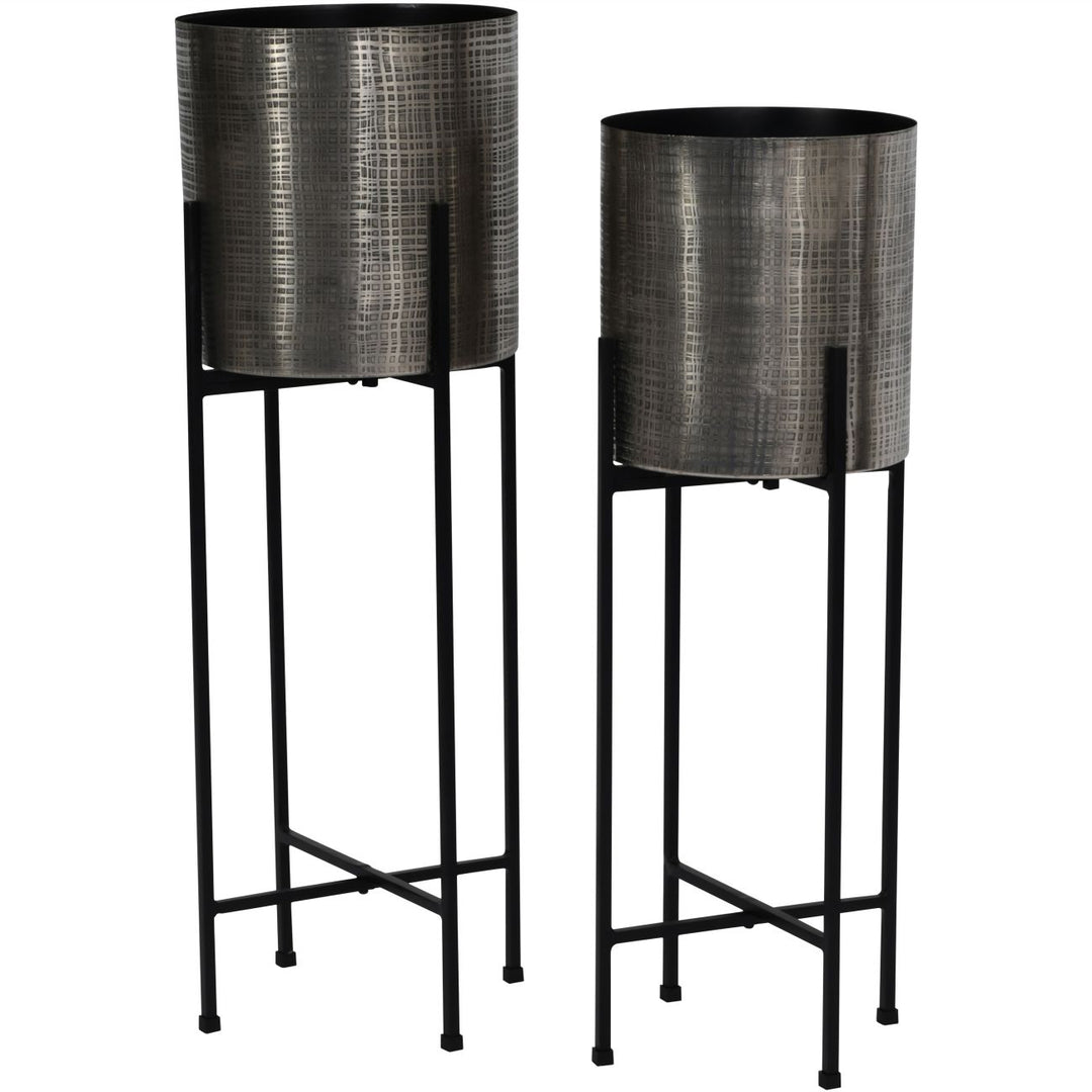 Clyde Floor Standing Nickel Set of 2 Planters