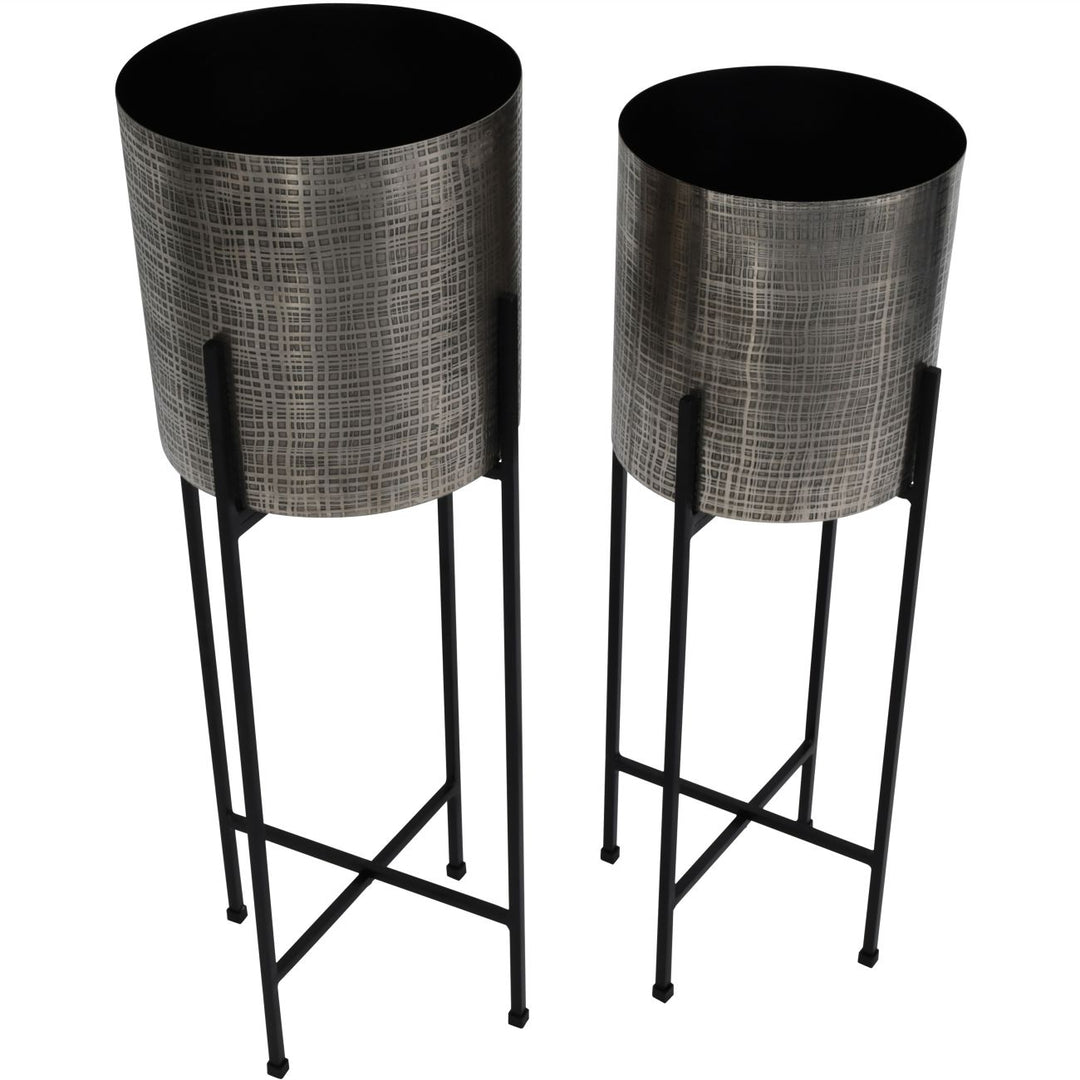 Clyde Floor Standing Nickel Set of 2 Planters