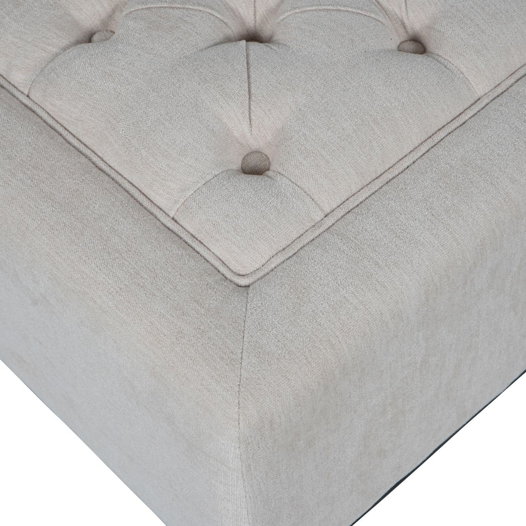Theodore Buttoned Stool in Ivory Fabric 81x61x44.5cm
