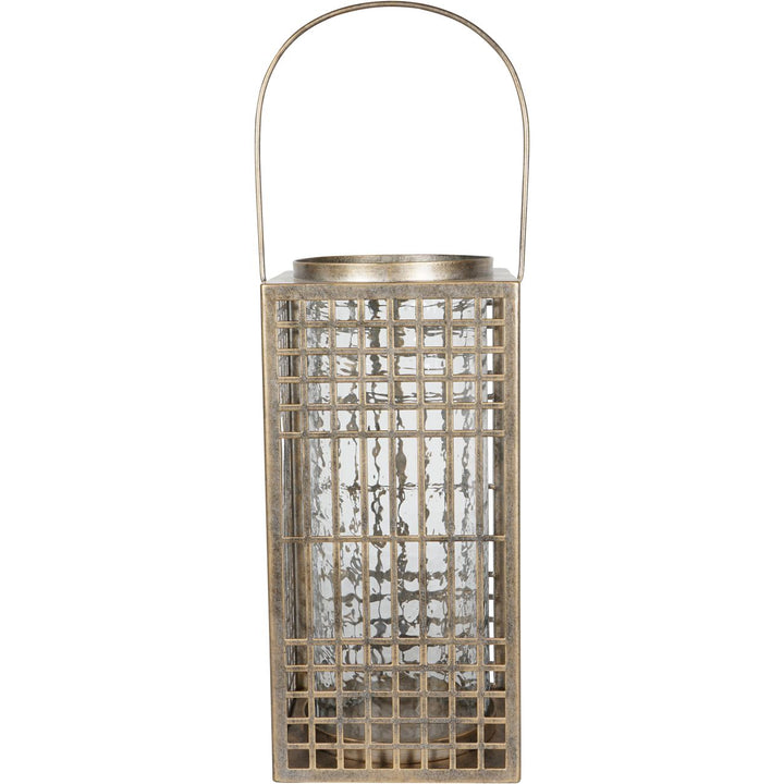 Barossa Fretwork Square Lantern in Aged Gold with Glass Flute 40.5cm