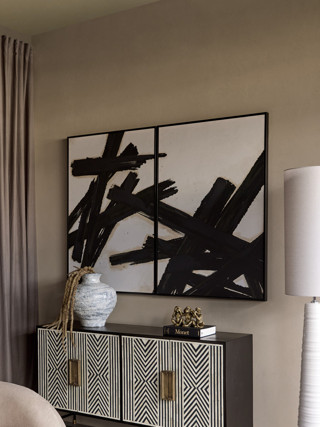 Impasto Brushstrokes Off White Set of 2 Framed Canvas Wall Art 160x120cm