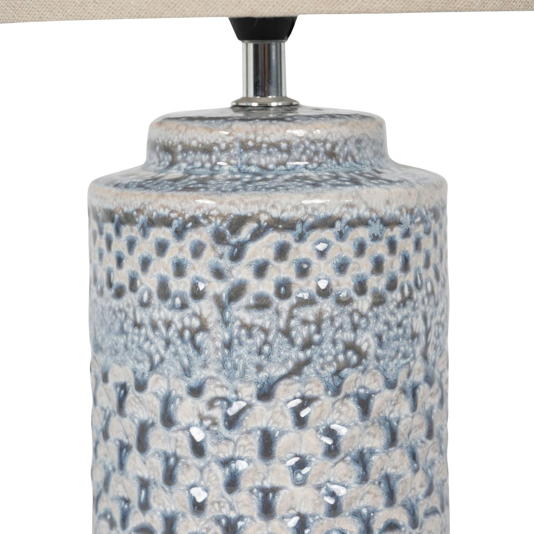 Stormy Sky Glaze Table Lamp 40cm with Cream Drum Shade