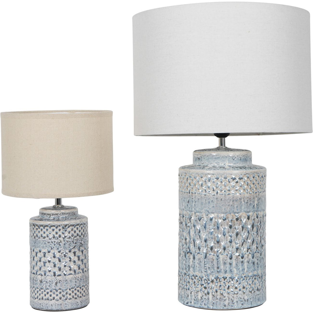 Stormy Sky Glaze Table Lamp 40cm with Cream Drum Shade