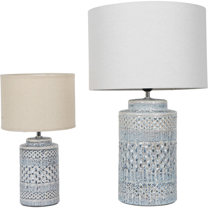 Stormy Sky Glaze Table Lamp 40cm with Cream Drum Shade