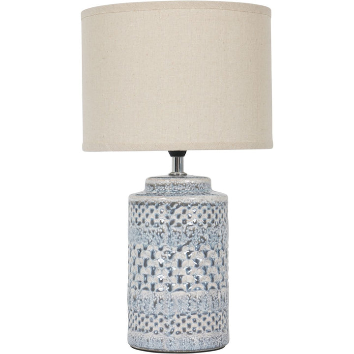 Stormy Sky Glaze Table Lamp 40cm with Cream Drum Shade