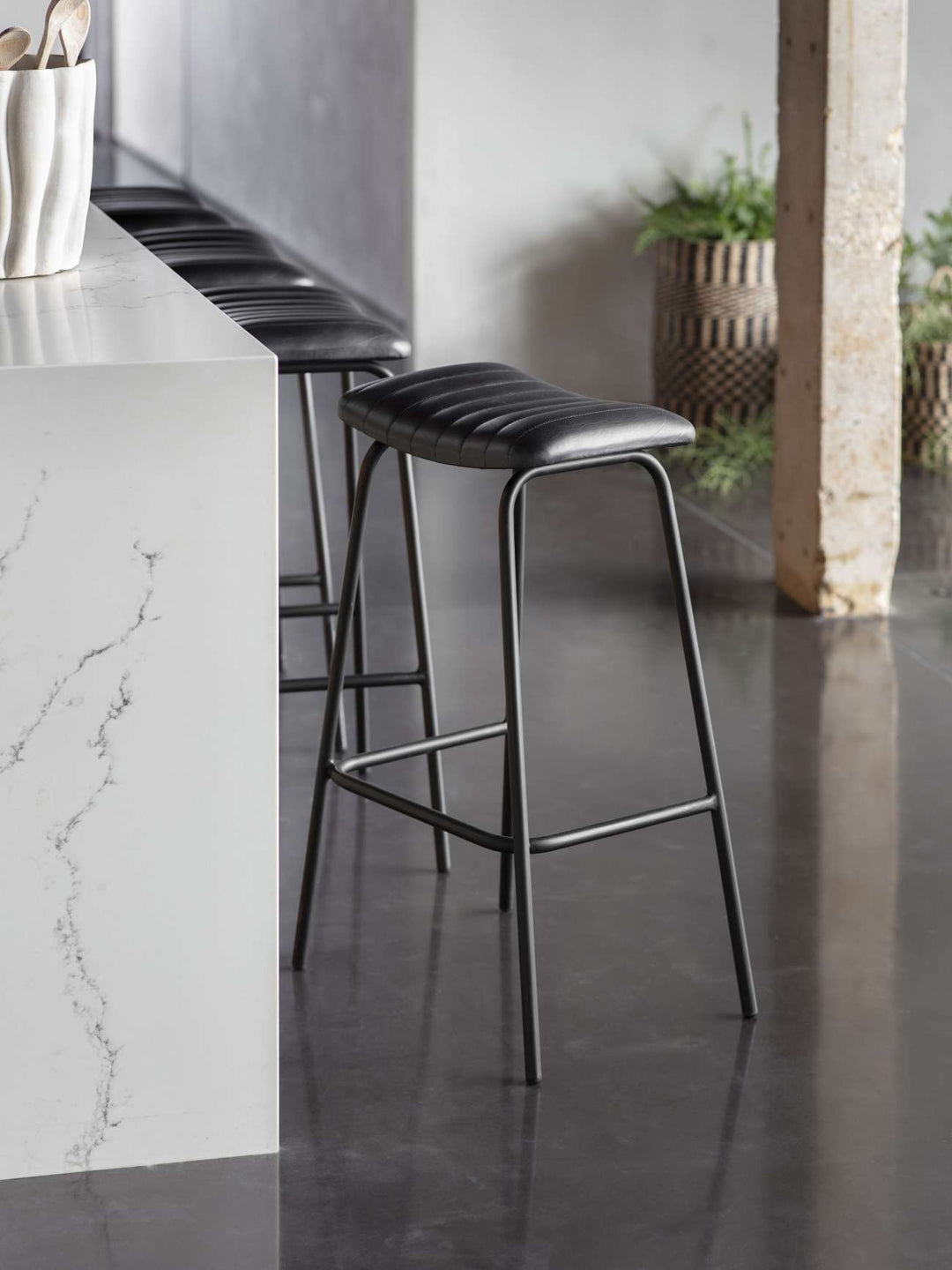 Pair of Arthur Leather Bar Stools in Charcoal