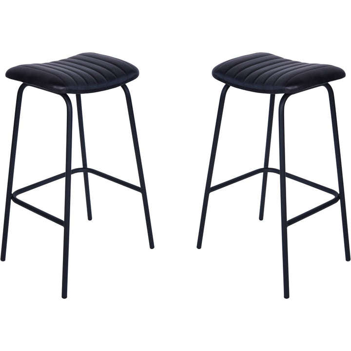 Pair of Arthur Leather Bar Stools in Charcoal