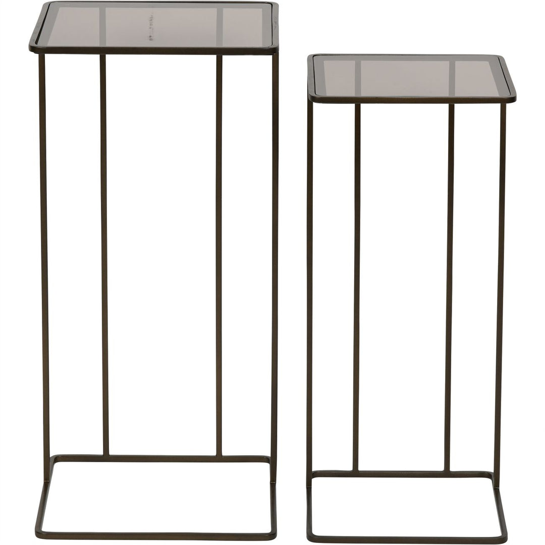 Salzburg Set of 2 Glass and Metal Side Tables, Dk Gold