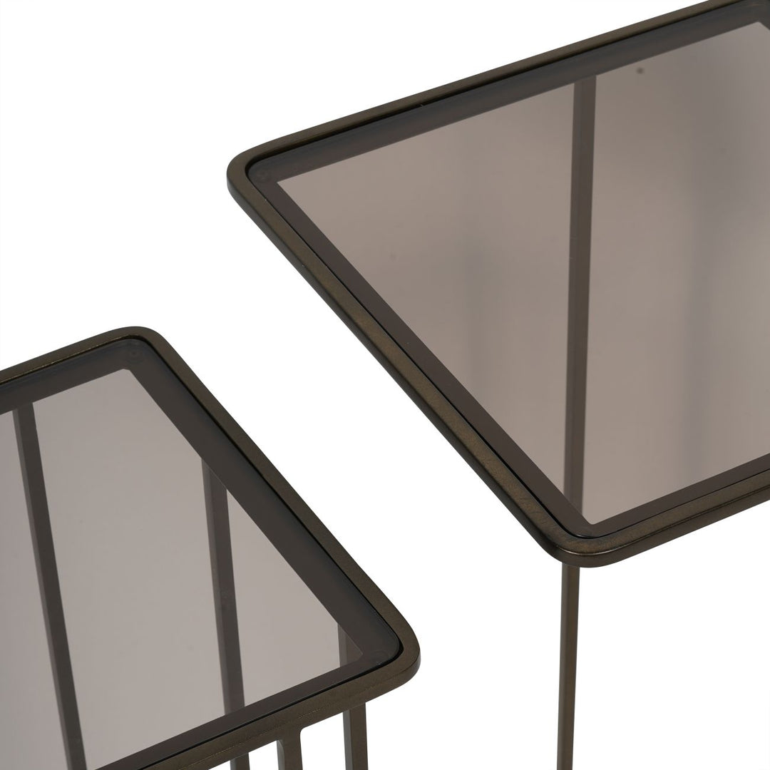 Salzburg Set of 2 Glass and Metal Side Tables, Dk Gold