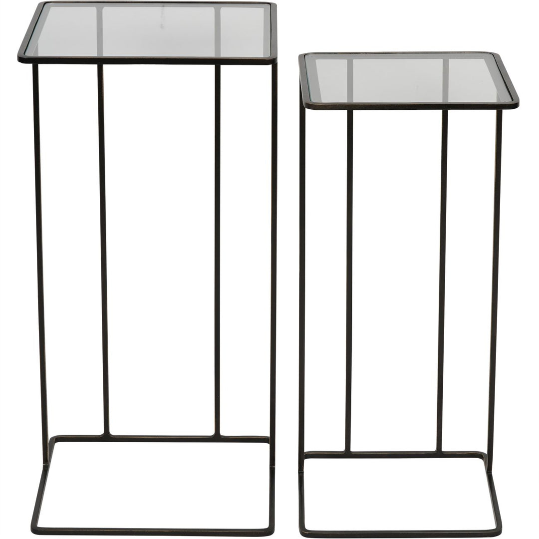 Salzburg Set of 2 Glass and Metal Side Tables, Dk Bronze