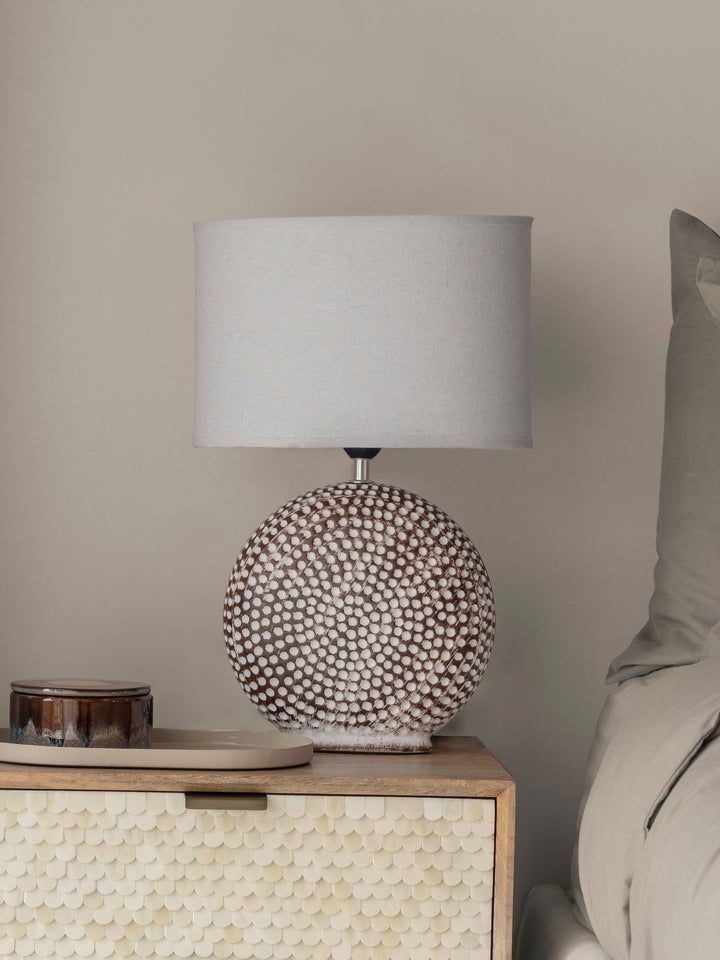 Chariot Round Ceramic Lamp Base 21cm with Ivory Oval Drum Shade