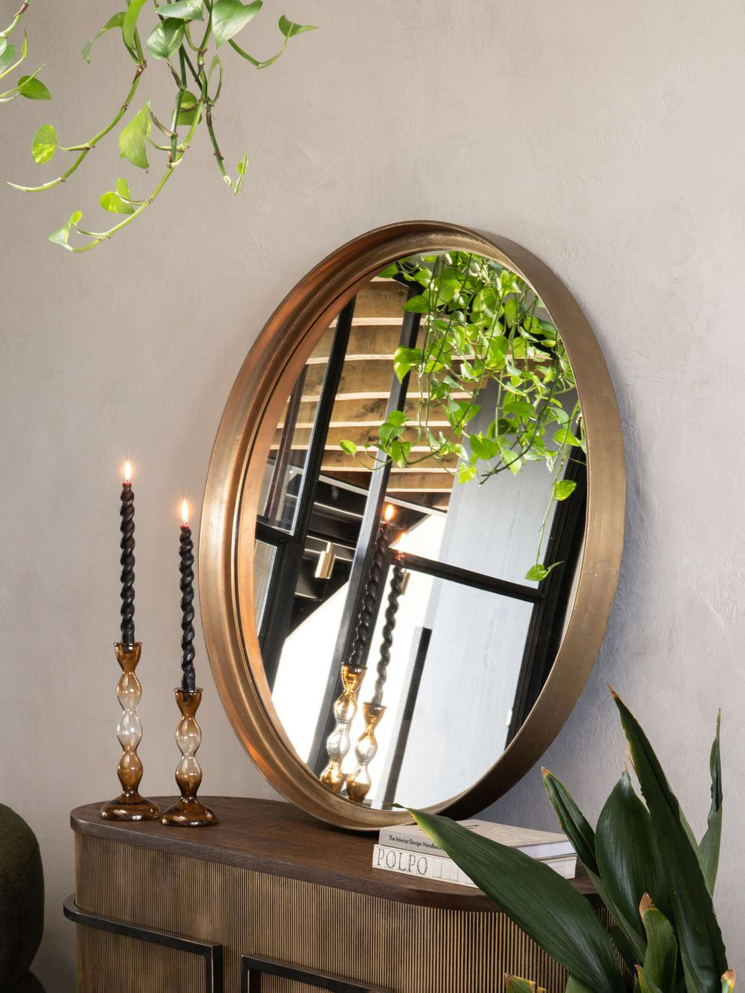 Oslo Brass Textured Round Mirror 100cm