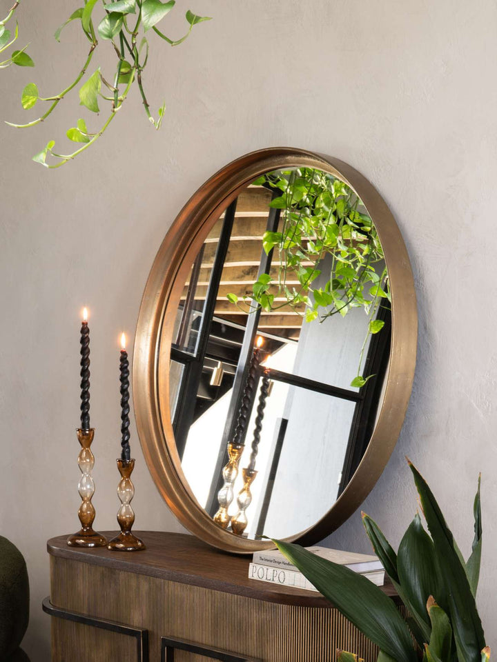 Oslo Brass Textured Round Mirror 100cm