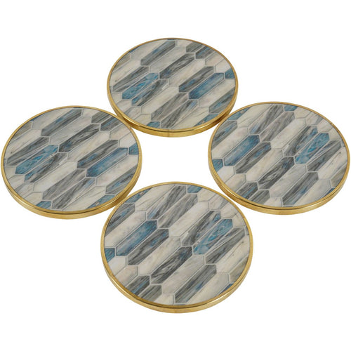 Blue Grey Mosaic Style Set of 4 Coasters