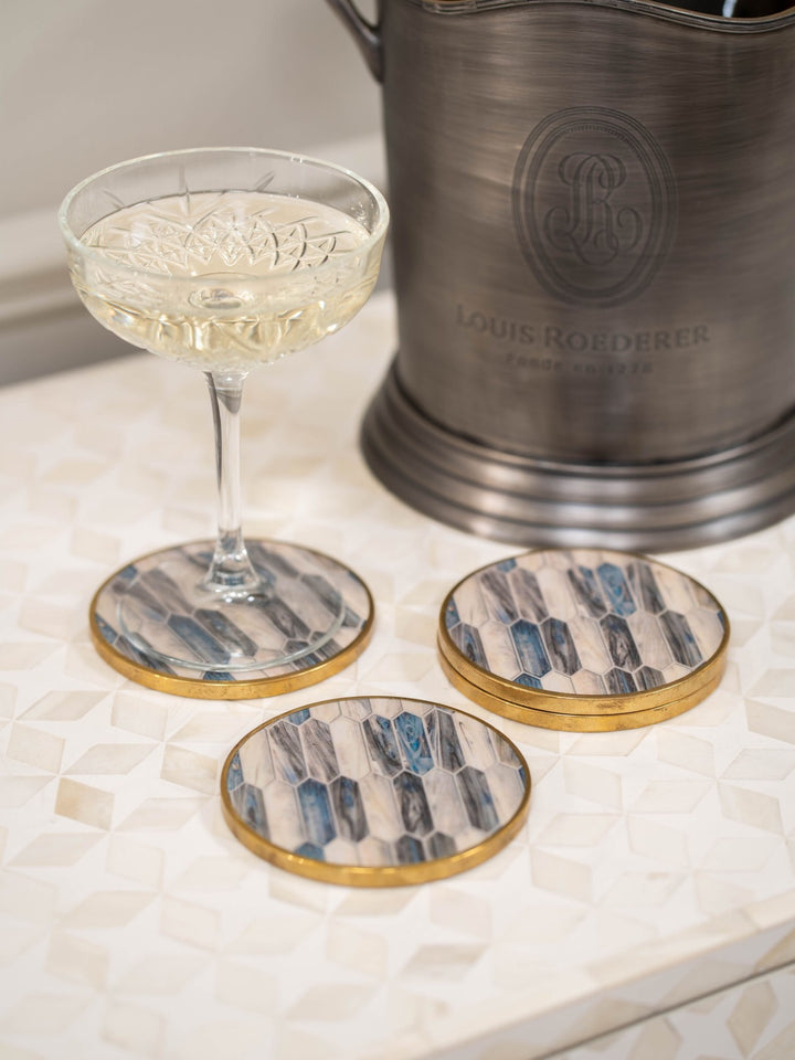 Blue Grey Mosaic Style Set of 4 Coasters