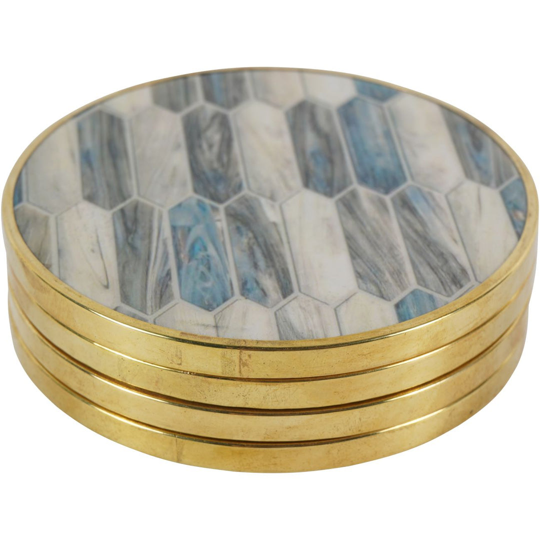 Blue Grey Mosaic Style Set of 4 Coasters