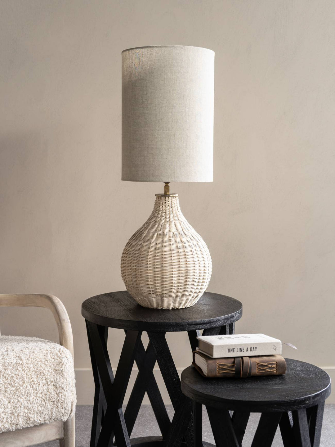 Natural Rattan Lamp with Drum Shade Large