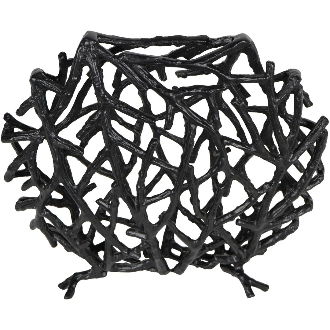 Twig Sculpture Disc Vase Black