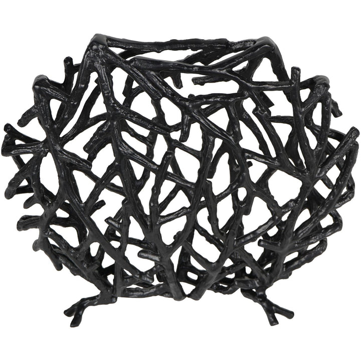 Twig Sculpture Disc Vase Black