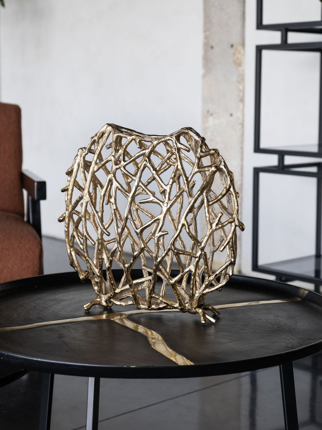 Twig Sculpture Disc Vase Gold