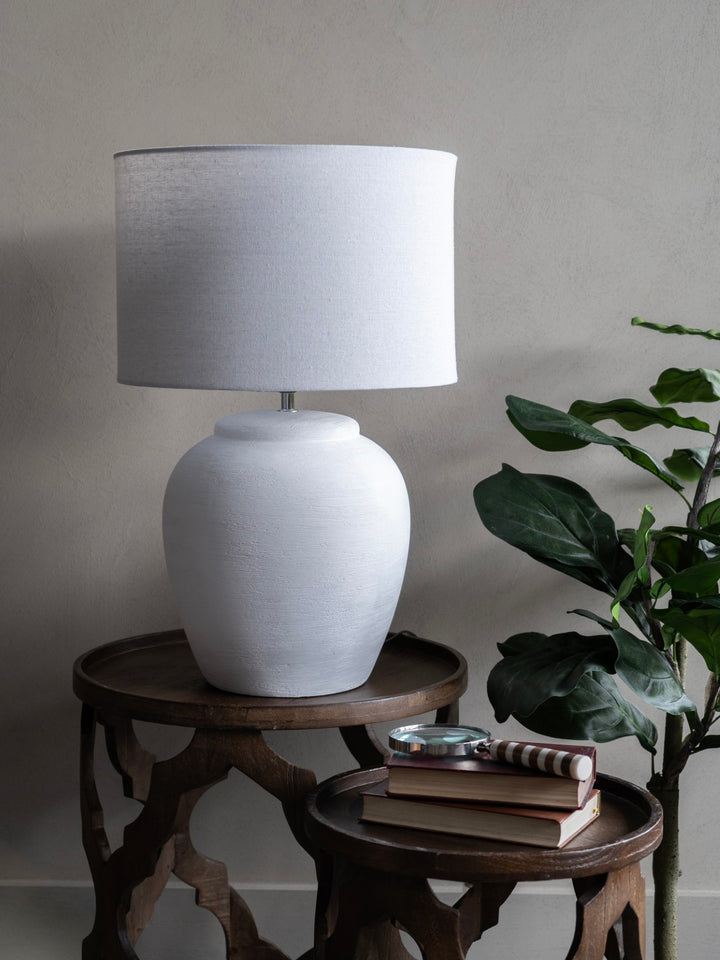 Rhodes White Ceramic Lamp base with White Shade, Large E27 LED GLS