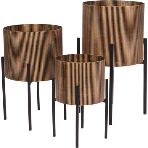 Belvedere Aged Gold Set of 3 Floor Planters On Stands
