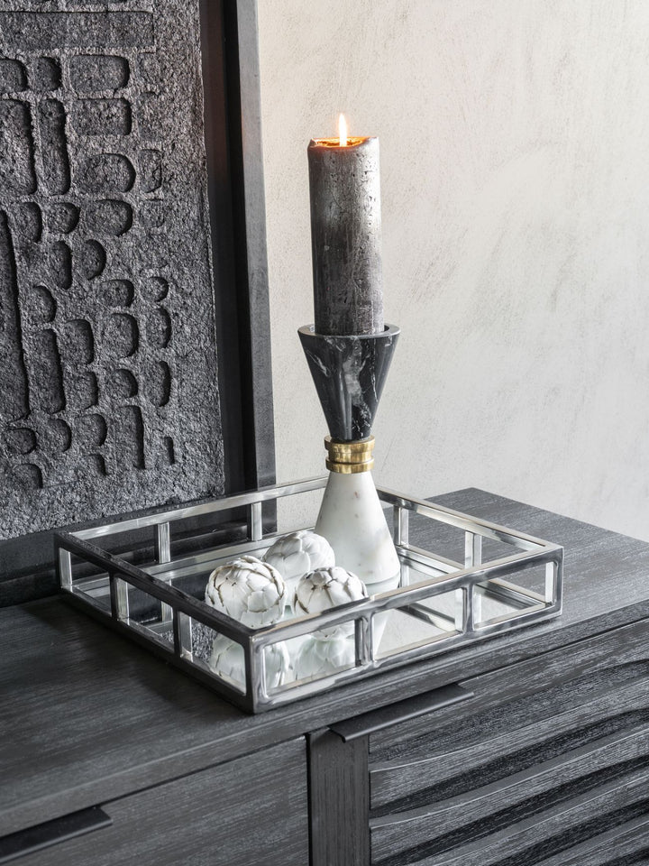 Ravello Black & White Marble Candle Holder 21cm