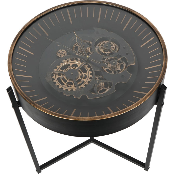 Palladium Side Table Clock with Moving Cogs Black Gold