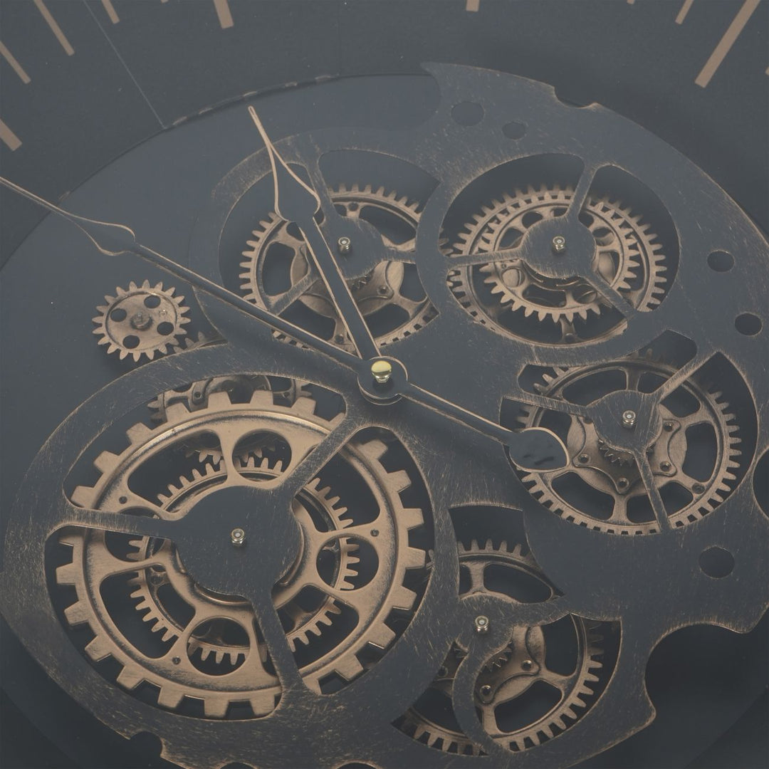 Palladium Side Table Clock with Moving Cogs Black Gold