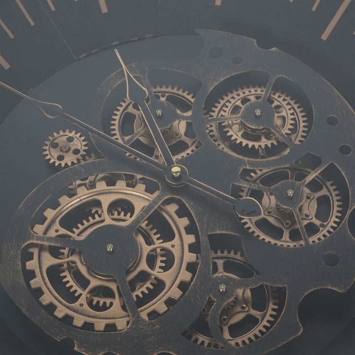 Palladium Side Table Clock with Moving Cogs Black Gold