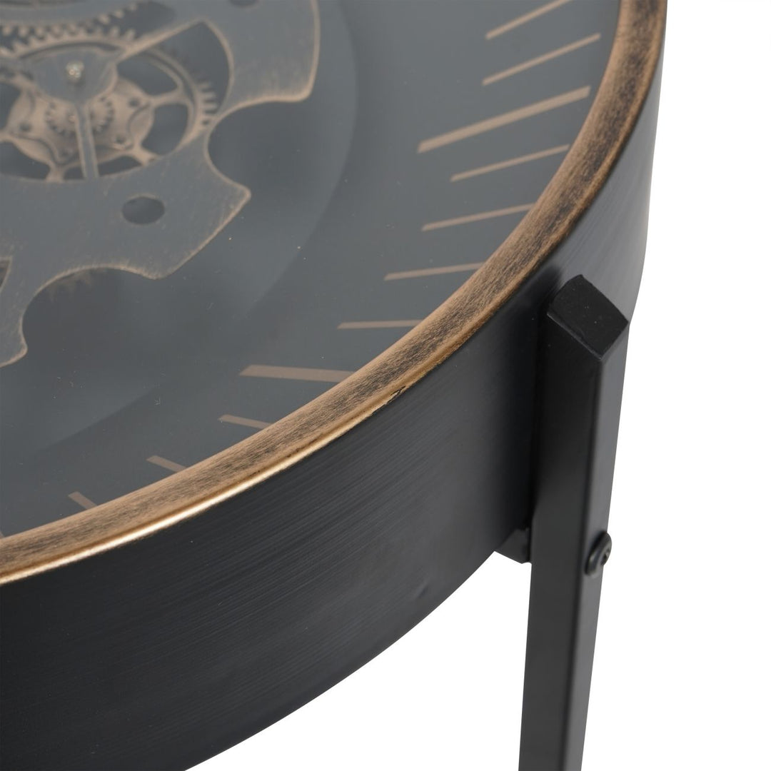 Palladium Side Table Clock with Moving Cogs Black Gold