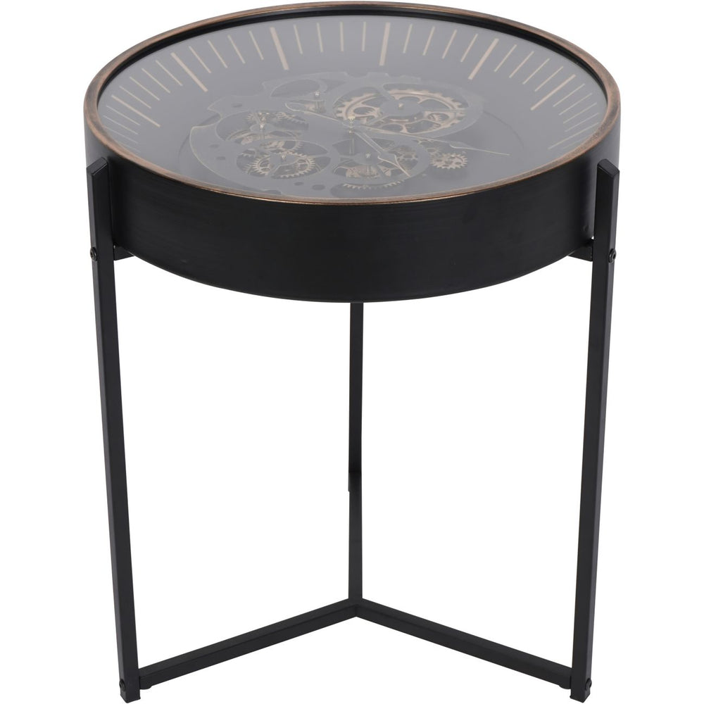 Palladium Side Table Clock with Moving Cogs Black Gold
