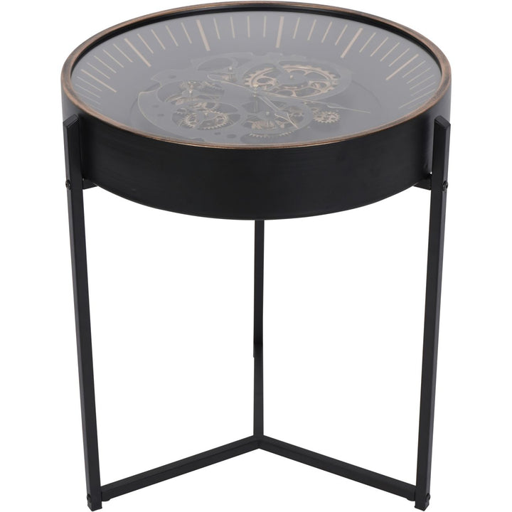 Palladium Side Table Clock with Moving Cogs Black Gold
