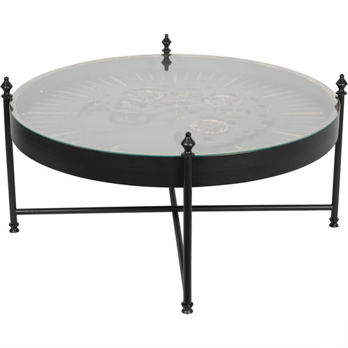 Palladium Coffee Clock Table with Moving Cogs Black Gold