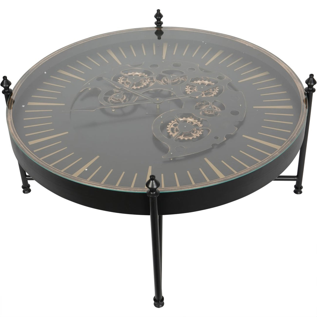 Palladium Coffee Clock Table with Moving Cogs Black Gold
