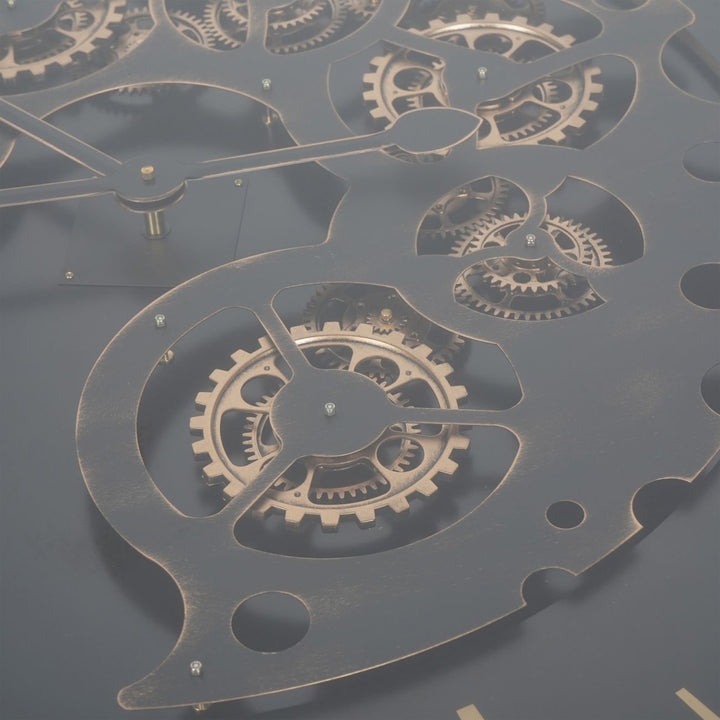 Palladium Coffee Clock Table with Moving Cogs Black Gold