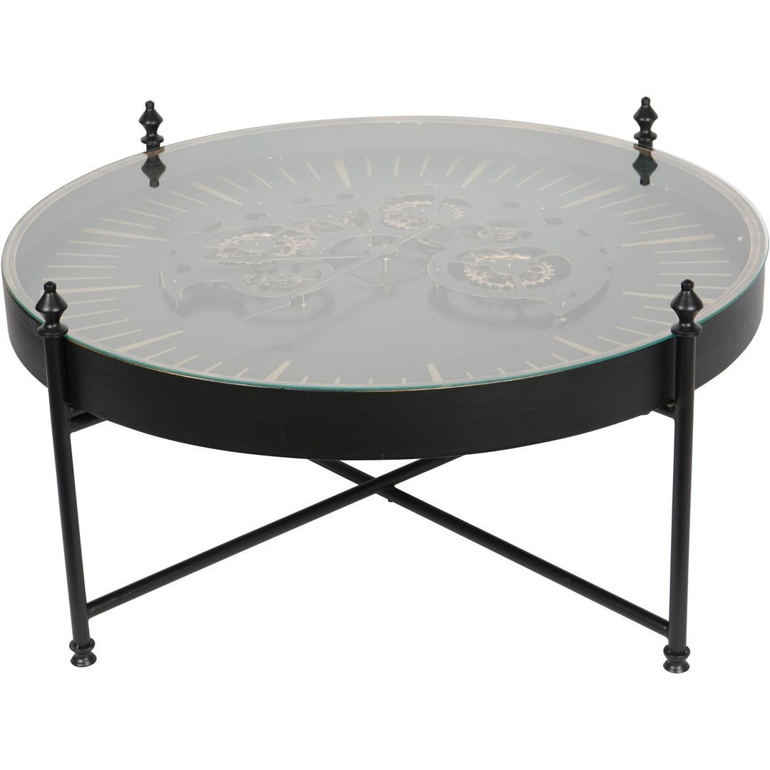 Palladium Coffee Clock Table with Moving Cogs Black Gold