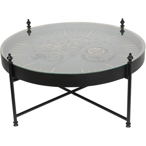 Palladium Coffee Clock Table with Moving Cogs Black Gold
