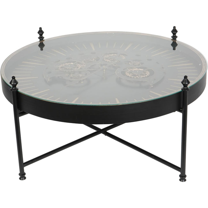 Palladium Coffee Clock Table with Moving Cogs Black Gold