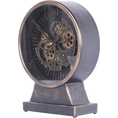 Palladium Black & Gold Mantel Clock with Moving Cogs