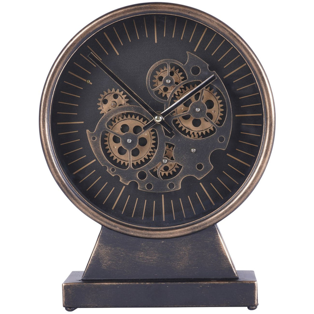 Palladium Black & Gold Mantel Clock with Moving Cogs