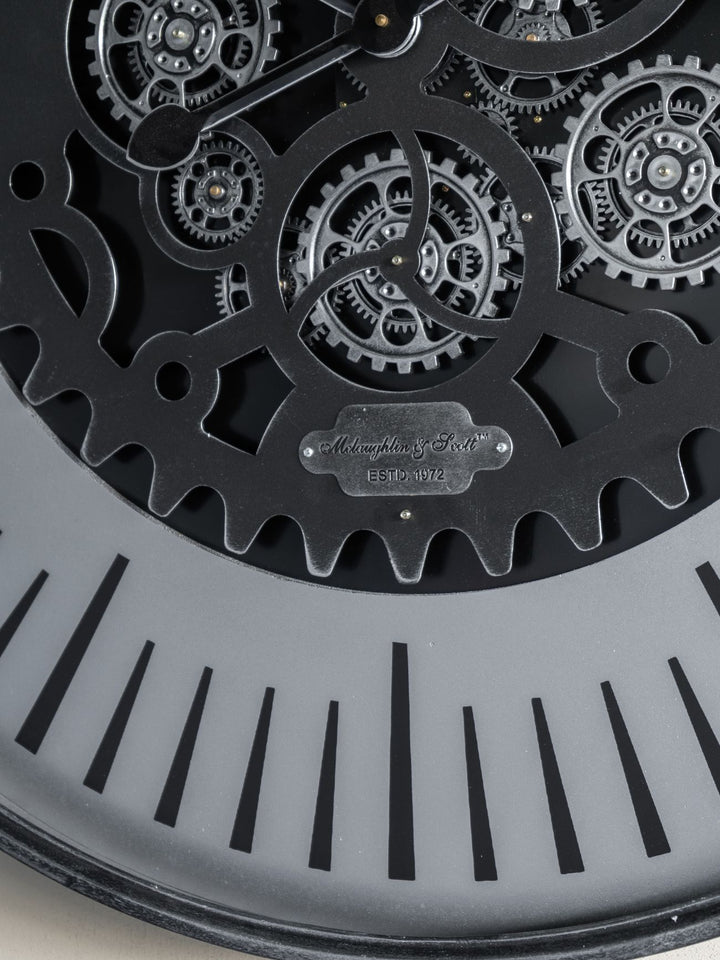Palladium Wall Clock with Moving Cogs Black Nickel 100cm