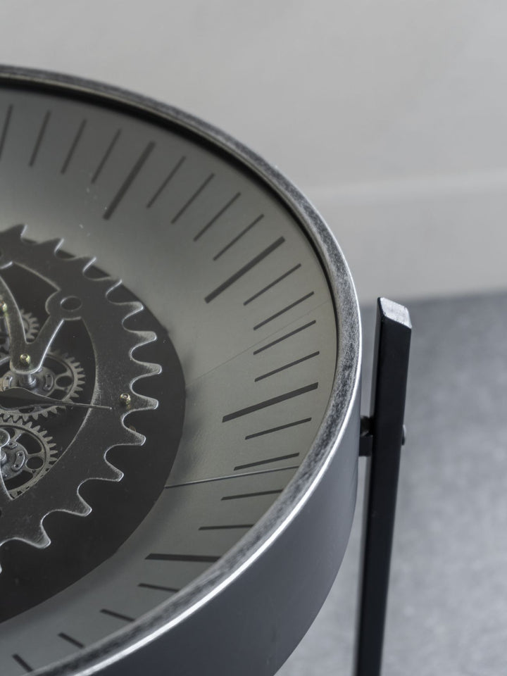 Palladium Side Table Clock with Moving Cogs Black Nickel