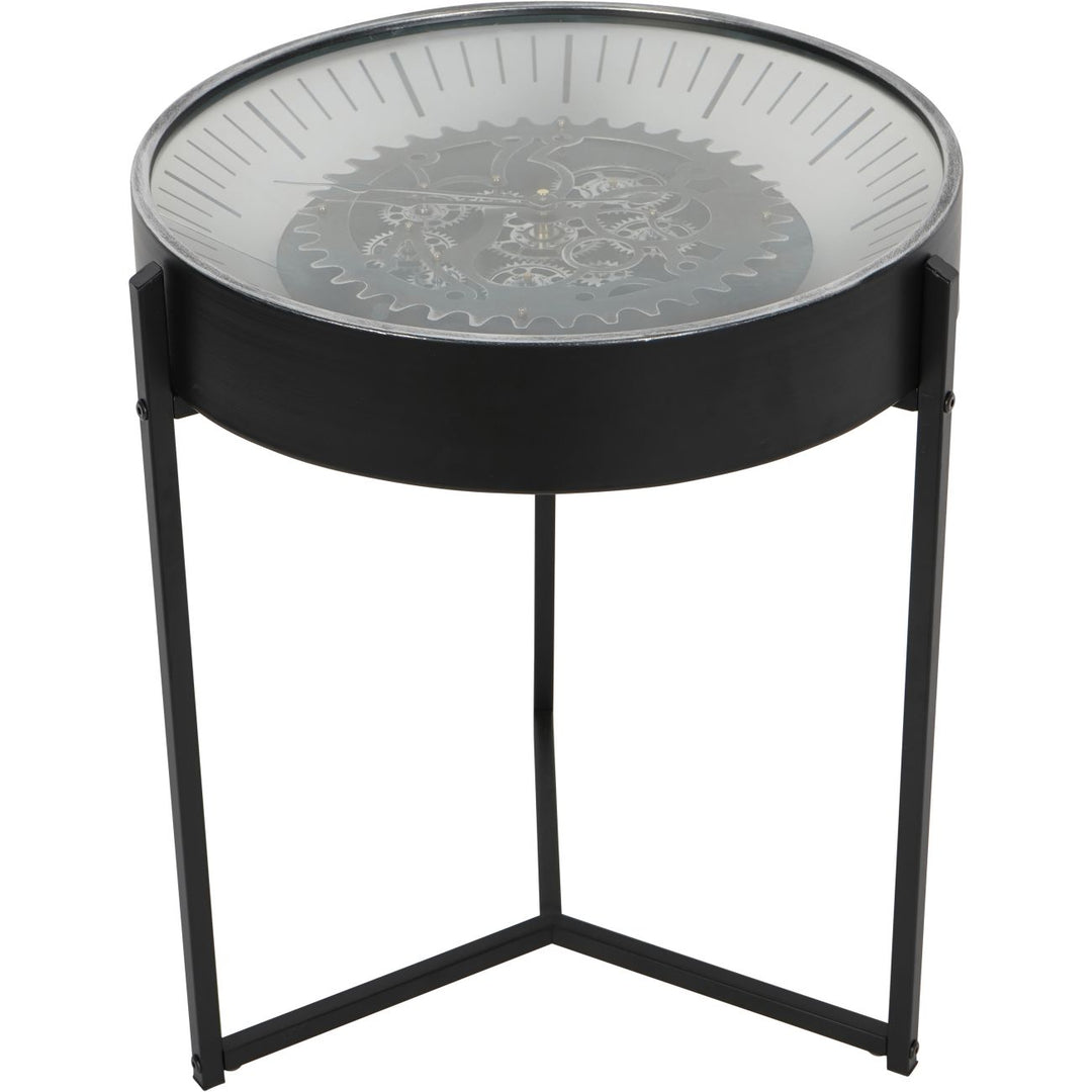 Palladium Side Table Clock with Moving Cogs Black Nickel
