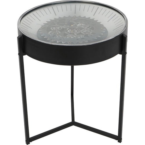 Palladium Side Table Clock with Moving Cogs Black Nickel