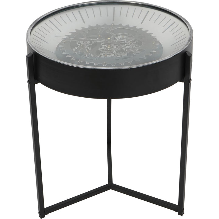 Palladium Side Table Clock with Moving Cogs Black Nickel