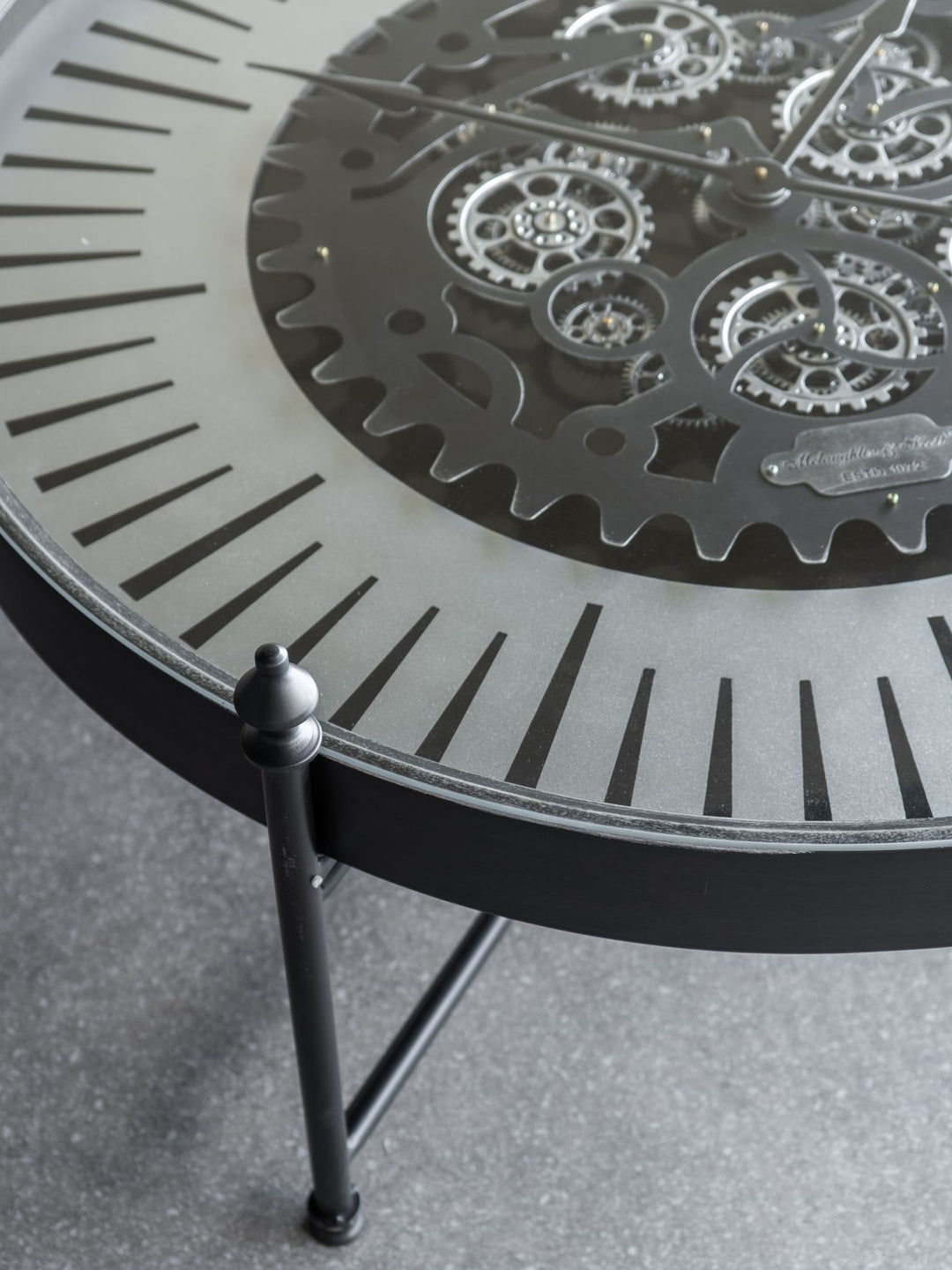 Palladium Coffee Table Wall Clock with Moving Cogs
