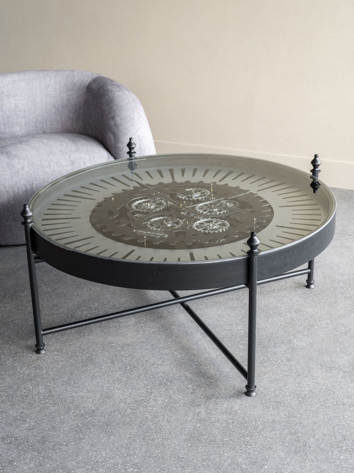 Palladium Coffee Table Wall Clock with Moving Cogs